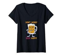 Femme Don't Worry Beer Happy T-Shirt avec Col en V