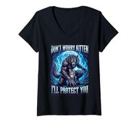 Femme Don't Worry Kitten I'll Protect You Loup-Garou T-Shirt avec Col en V