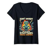 Femme Dont Worry The AI Has Everything Under Control Robot IA T-Shirt avec Col en V