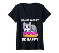 Femme Donut Humour Donut Donut Inquiétude Chat Donuts Drôle Donut Donut Donut T-Shirt avec Col en V