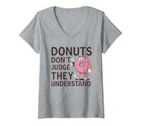 Femme Donut Lover Humeur de café drôle - Soulage Le Stress de la malbouffe T-Shirt avec Col en V