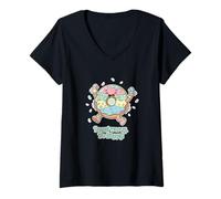 Femme Donut Worry Happy Cute Kawai Funny Donut Pun T-Shirt avec Col en V