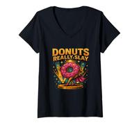 Femme Donuts Really Slay Funny Meme Design T-Shirt avec Col en V