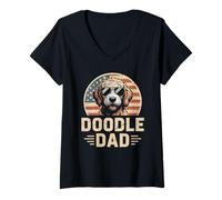Femme Doodle Dad Joli Drapeau américain Labradoodle Goldendoodle T-Shirt avec Col en V