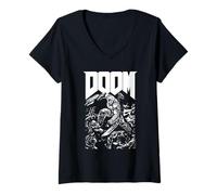 Femme Doom Baron Pixelated Character with Logo Video Game T-Shirt avec Col en V