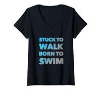 Femme Doomed to Walk Born to Swim Texte drôle Citations de Natation T-Shirt avec Col en V