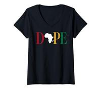 Femme Dope Africa Map Juneteenth Black Pride Celebration T-Shirt avec Col en V