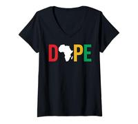 Femme Dope Africa Map Juneteenth Pan African Pride T-Shirt avec Col en V