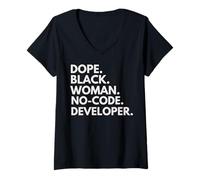 Femme Dope Black Woman Développeur sans Code Ingénieur Afro-américain T-Shirt avec Col en V