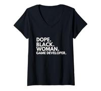 Femme Dope Black Woman Game Developer Ingénieur Afro-américain T-Shirt avec Col en V