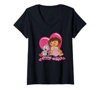 Femme Dora l'exploratrice Buenos Amigos Hearts Rose Blanc Bottes T-Shirt avec Col en V