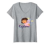 Femme Dora The Explorer Live, Learn, Explore T-Shirt avec Col en V