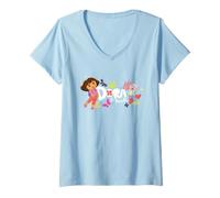 Femme Dora The Explorer with Boots and Butterflies T-Shirt avec Col en V
