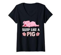 Femme Dormir comme Un Cochon T-Shirt avec Col en V