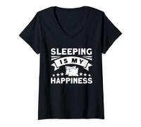 Femme Dormir est Mon Bonheur T-Shirt avec Col en V