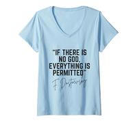 Femme Dostoïevski Citation If There is No God Everything is Permitted T-Shirt avec Col en V