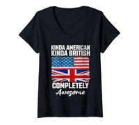 Femme Double citoyenneté un peu américaine, un peu britannique, États-Unis, Royaume-Uni, drapeau T-Shirt avec Col en V