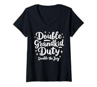 Femme Double Grandkid Duty Double the Joy Twin Grandpa T-Shirt avec Col en V
