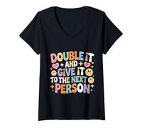 Femme Double It and Give It to The Next Person Internet Trend - T-Shirt avec Col en V