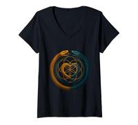 Femme Double Ouroboros Cœur Serpents Symbole Unité Balance Art T-Shirt avec Col en V