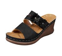 Femme Douces Pantoufles Chaussons décontractés pour Femmes à Bout Ouvert et Talon en Plateforme Confort Estival idéal pour Le Quotidien et Les Tenues de Loisirs Design Slip-on épuré (Black, 37)
