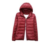 Femme Doudoune à Capuche Duvet de Canard Blanc Légère d'hiver Ski Compressible Down Veste Blouson Outdoor Sport Manteau Courte Vin Rouge 2XL