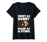 Femme Doux comme du Miel Tranchant comme Un Motif drôle de piqûre T-Shirt avec Col en V