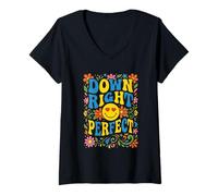 Femme Down Right Perfect Retro Groovy Down Syndrome Sensibilisation au Syndrome T-Shirt avec Col en V