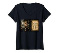 Femme « Dr Jekyll et Mr Hyde Split Face Classic Literary Horror T-Shirt avec Col en V
