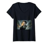 Femme « Dr Jekyll et Mr Hyde Split Face Classic Literary Horror T-Shirt avec Col en V
