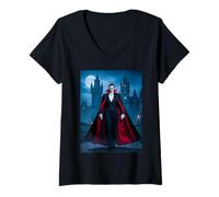 Femme Dracula, château Gothique, Nuit, Seigneur Vampire T-Shirt avec Col en V