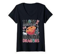 Femme Dragon Barbu Étudiant en Science Dragon Barbu T-Shirt avec Col en V