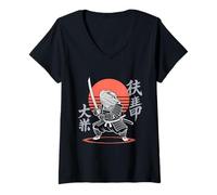 Femme Dragon Barbu Ninja Samouraï Rétro Anime Beardie Lover T-Shirt avec Col en V