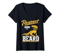 Femme Dragon Barbu Respect The Beard Cool Barbu Dragon T-Shirt avec Col en V