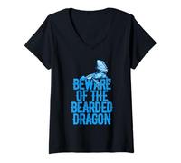 Femme Dragon barbu Respectez la barbe Méfiez-vous des reptiles T-Shirt avec Col en V