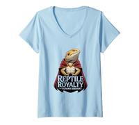 Femme Dragon Barbu Serviteur Humain Reptile Royalty T-Shirt avec Col en V