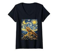 Femme Dragon Barbu Van Gogh Animal Magique inspiré de la Nuit étoilée T-Shirt avec Col en V