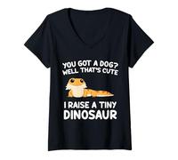 Femme Dragon Barbu « You Got A Dog ? I Have Tiny Dinosaur Funny » T-Shirt avec Col en V