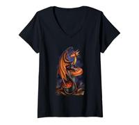 Femme Dragon Champignon Anne Stokes Collection Halloween T-Shirt avec Col en V