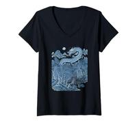 Femme Dragon Chinois T-Shirt avec Col en V