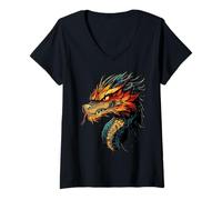 Femme Dragon Créature Mythique J'aime Dragon Drôle de Dragon T-Shirt avec Col en V