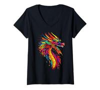 Femme Dragon Créature Mythique J'aime Dragon Drôle de Dragon T-Shirt avec Col en V