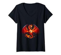 Femme Dragon Feu Dragon Créatures mythiques Animaux héralis mythes légendaires T-Shirt avec Col en V