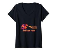 Femme Dragon Fire Binary Code Pixel Art Retro Gaming Programmer T-Shirt avec Col en V