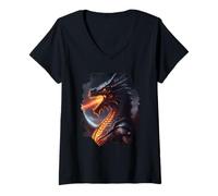 Femme Dragon Invincible cracheur de feu T-Shirt avec Col en V