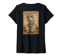 Femme Dragon Japonais Vintage avec Cerisier en Fleurs d'arbre en Bois T-Shirt avec Col en V