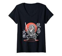 Femme Dragon Ninja Samouraï Rétro Anime Japonais Amoureux du Dragon T-Shirt avec Col en V