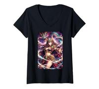 Femme Dragon Prêtresse de l'anime Fantasy T-Shirt avec Col en V