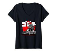 Femme Dragon Rétro Vintage Japonais JDM Tokyo Japon Drift Voiture de Course T-Shirt avec Col en V