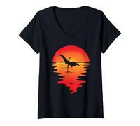 Femme Dragon volant Créatures mythiques Romantic Sunrise Sunset Dragon T-Shirt avec Col en V